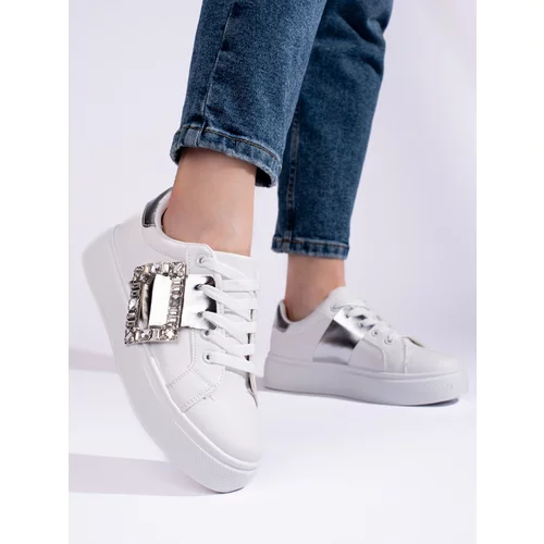 SHELOVET White women's sneakers with silver insert