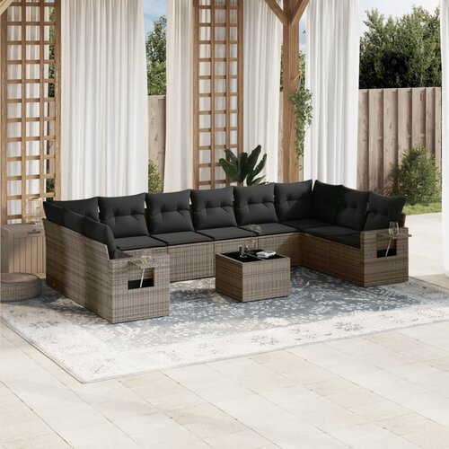 vidaXL 11-dijelni set vrtnih sofa od poliratana s jastucima sivi Cijene