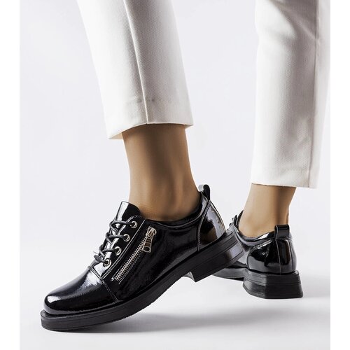 Gemre Black patent leather women's derby shoes Diamante Cene
