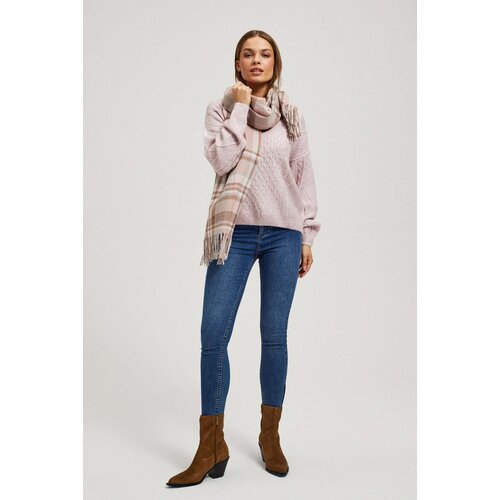 Marisse Powder Pink Checkered Scarf With Fringes Cijene