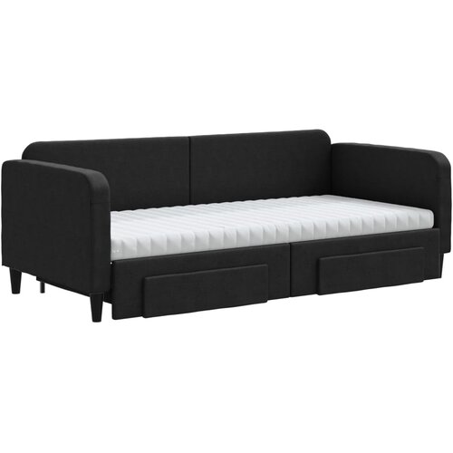  Dnevni krevet na razvlačenje s ladicama crni 90x200 cm tkanina Slike