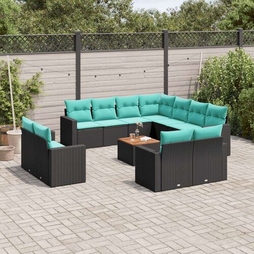  Vrtna garnitura - 12-dijelni set vrtnih sofa s jastucima poliratan crni - Crna 1 Cene