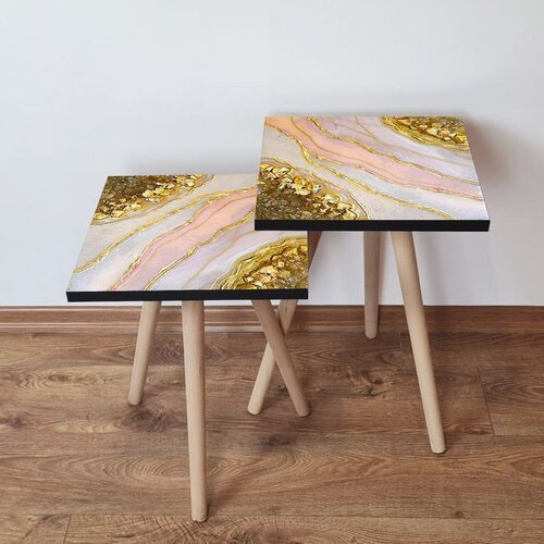 Hanah home 2Shp293 - Gold GoldWhiteSalmonLilac Nesting Table (2 Pieces) Cene