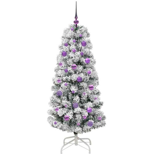 VidaXL Umjetno božićno drvce s nogom Zelena i bijela 150 cm PVC Slike