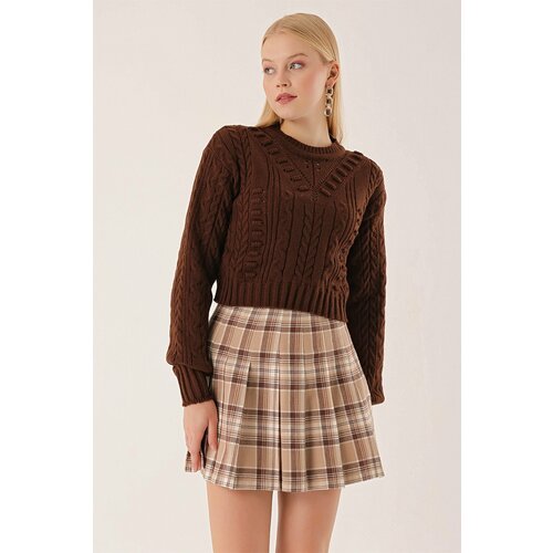 HAKKE Chickpea Pattern Sleeves Knit Crop Sweater BLOUSE Slike