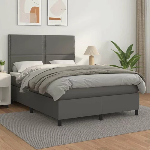  Box spring postelja z vzmetnico siv 140x200 cm umetno