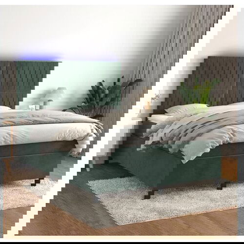 VidaXL Box spring postelja z vzmetnico LED tem. zelena 140x2 Slike