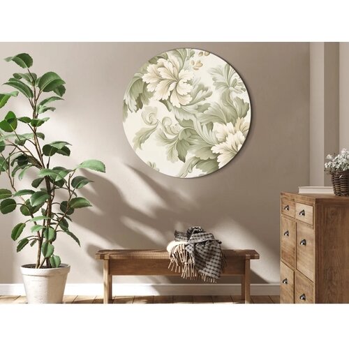  Okrugla slika - Retro Vintage Flowers in Delicate Cream and Green Colors 60x60 Cijene