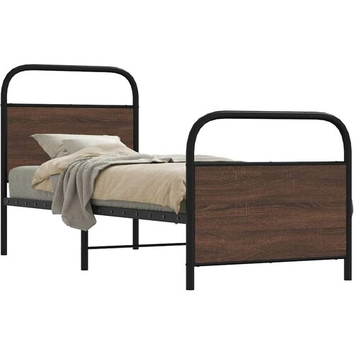 VidaXL Posteljni okvir brez vzmetnice 75x190 cm rjav hrast inž. les Slike