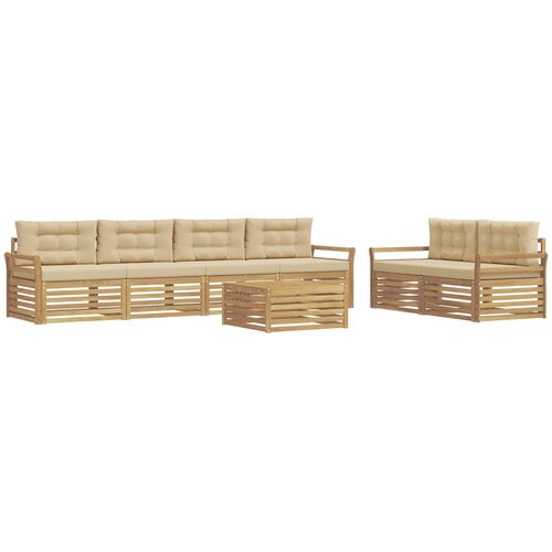  Set vanjskih sofa 7 kom. Bijela i bež Čvrsto drvo akacije Slike