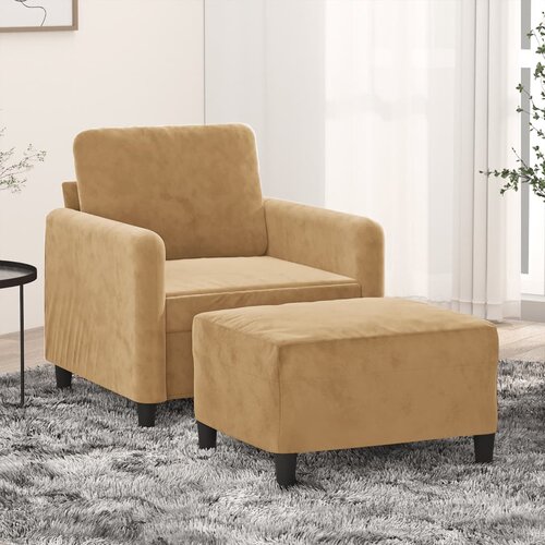 The Living Store Fotelj s stolčkom za noge rjav 60 cm žamet - Kavč S Stolčkom Za Noge, (21660602) Slike