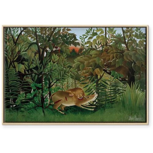  Slika - Henri Rousseau &amp;ndash; Le Lion ayant faim se jette sur l\&amp;#039;Antilope 60x40 U prirodnom drvenom okviru Slike