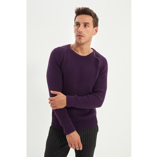 Trendyol Ljubičasti džemper za muškarce sa bočnim zatvaračem i džepom Slike