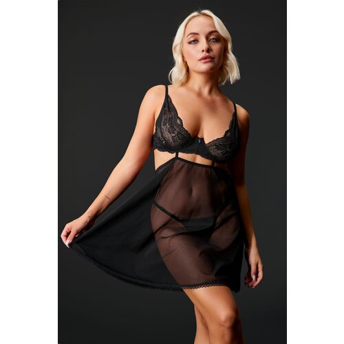 Obsessive Nutris Babydoll &amp;amp; Thong Black XS/S Slike