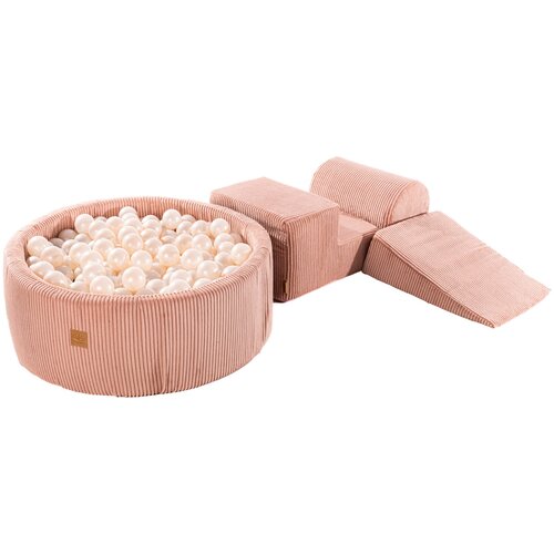 MeowBaby Foam Playground 3-delni komplet za igranje iz pene z okroglim bazenom, 200 žog, estetsko, Velvet, roza: biserno bela, (21333871) Cene