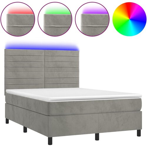 VidaXL Box spring postelja z vzmetnico LED svetlo siva 140x200cm žamet, (20790476) Slike