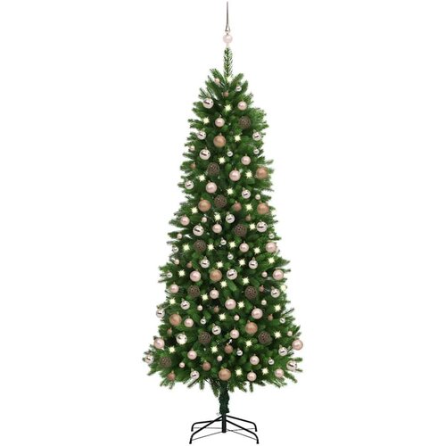 In umjetno božićno drvce s LED svjetlima i kuglicama 240 cm zeleno Cene