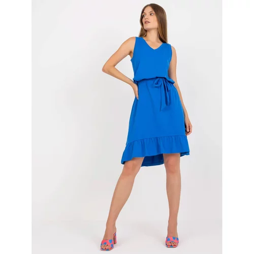 Fashion Hunters Dark blue basic dress with a frill RUE PARIS