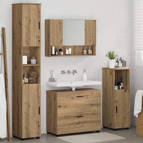  Set namje&amp;scaron;taja za kupaonicu 4 kom. Umjetnički hrast Smeđa 35 x 30 x 192 cm Slike