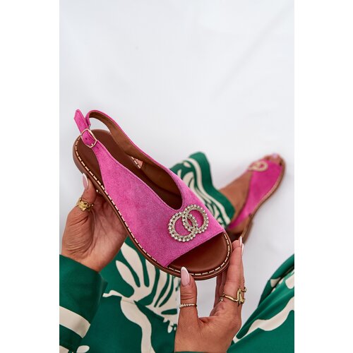 Boto Ladies Sandals With Decoration On Flat Heel Eco Suede Pink Ralisses Cene