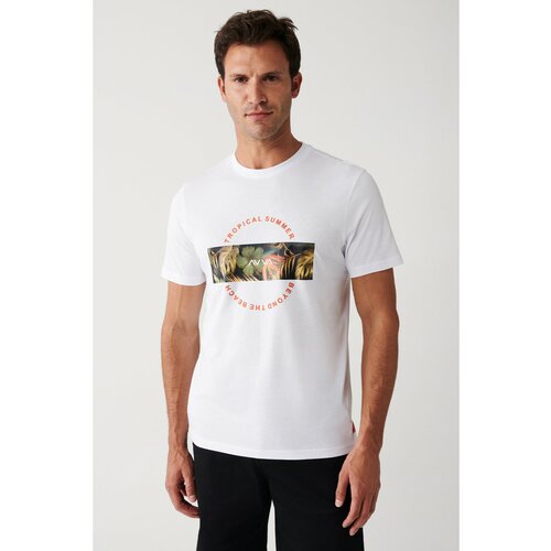 Avva Men's White Ultrasoft Crew Neck Tropical Printed Standard Fit Regular Fit T-shirt Slike