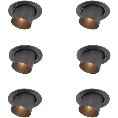 QAZQA Set van 6 moderne inbouwspots gunmetal GU10 50mm rond kantelbaar - Installa Slike
