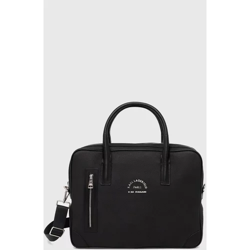 Karl Lagerfeld Usnjena torba za prenosnik črna barva, 542451.815904