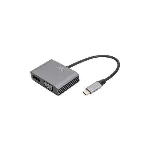 Digitus DA-70827 DisplayPort / RGB / USB-C® adapter [1x USB-C® - 2x ženski konektor DisplayPort, ženski konektor VGA] crna sa zaštitom, okrugli 0.2 m Cijene