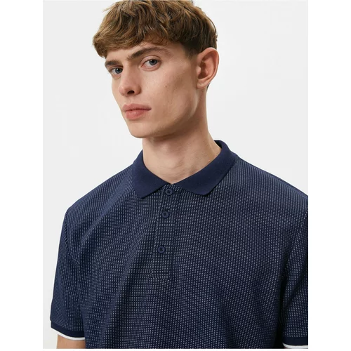 Koton Collared T-Shirt Buttoned Textured Short Sleeve Piping