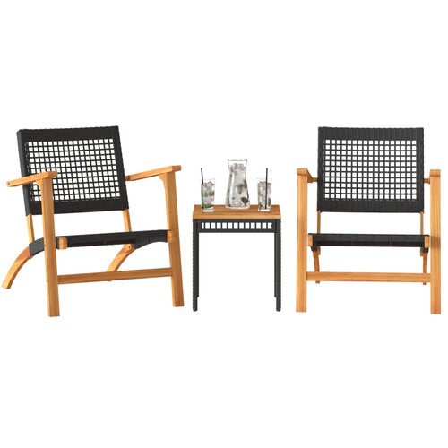  3-dijelni bistro set od poliratana i bagremovog drva crni Slike