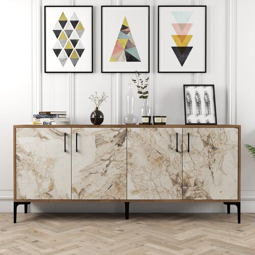 Hanah home Kiev - Walnut, White Marble WalnutWhite Console Cene