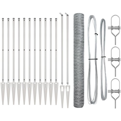 VidaXL heksagonalna ograja 1.4x10 m galvanizirano jeklo, ograjni stebri s konico 7 kos &amp;Oslash;32 mm 160 cm galvanizirano jeklo Slike