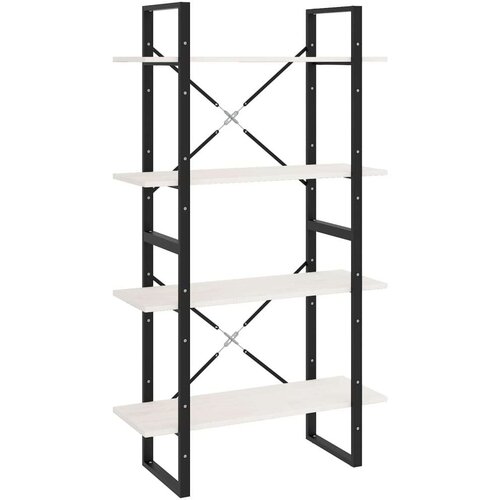 VidaXL Knjižna omara 4-nadstropna bela 80x30x140 cm trdna borovina Slike