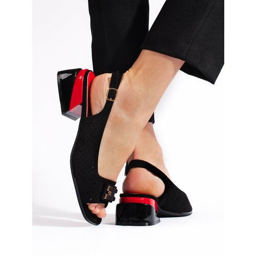 GOODIN Women's openwork sandals with low heels black Slike