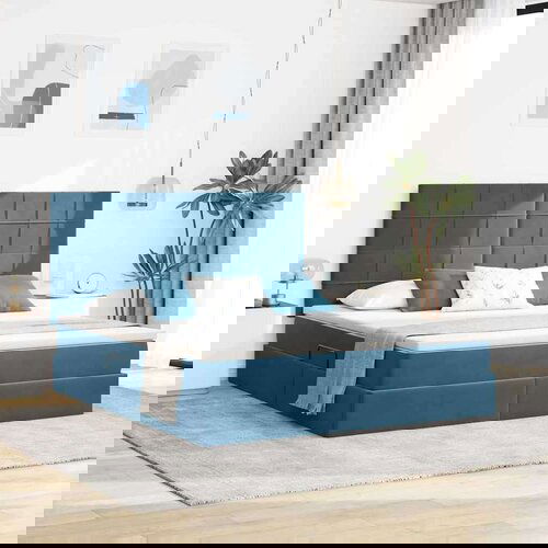  Krevet S LED lampica s pohranom Tamno plava 180 x 200 cm Baršun Cijene