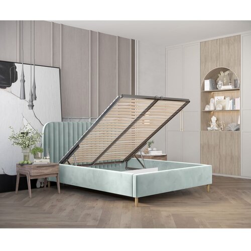 Maison de R&amp;ecirc;ve Mentol zeleni tapecirani bračni krevet s prostorom za odlaganje s podnicom 160x200 cm Noto &amp;ndash; Slike