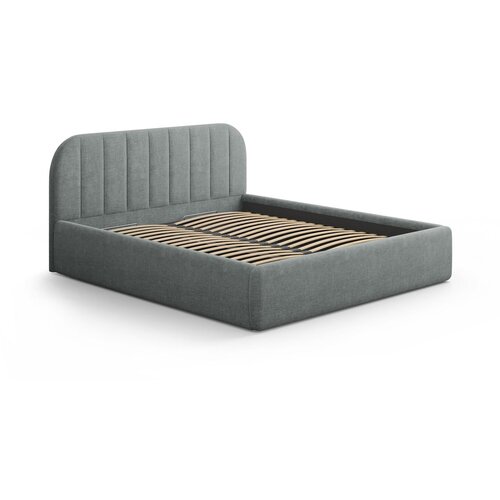 Windsor &amp;amp; Co Sofas Temno siva oblazinjena zakonska postelja s prostorom za shranjevanje z letvenim dnom 200x200 cm Juno &amp;ndash; Slike