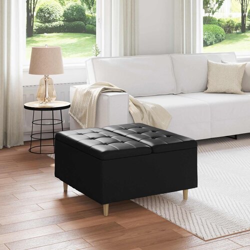  Otoman za pohranu s jastukom Crna 80 x 80 x 45 cm Umjetna koža Cijene