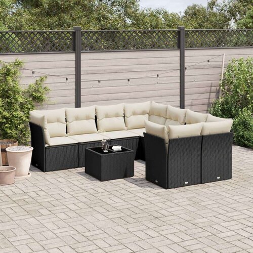  9-dijelni set vrtnih sofa s jastucima crni od poliratana Slike
