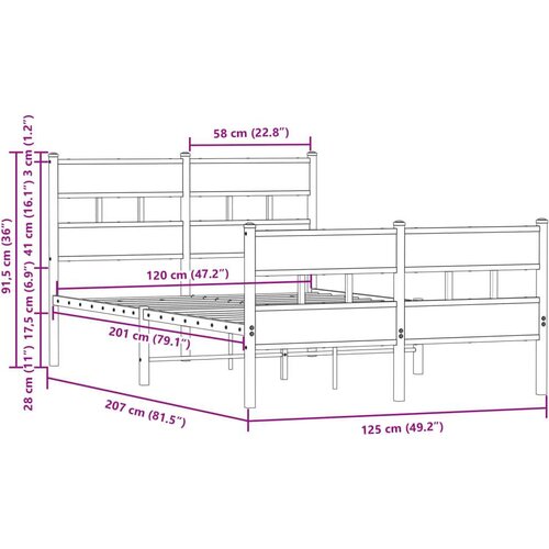 VidaXL Okvir kreveta bez madraca s uzglavljem i podnožjem 120x200 cm Slike