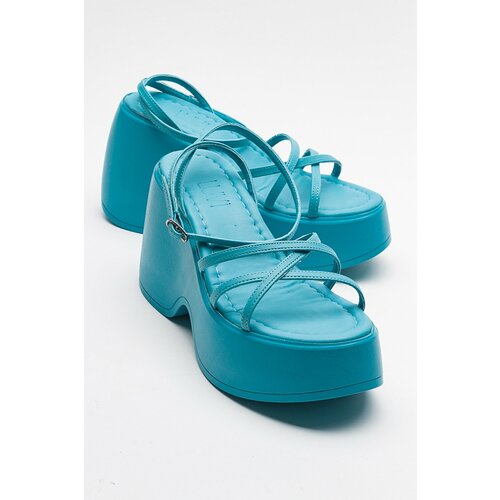 LuviShoes PLOT Women's Blue Wedge Heel Sandals Cene