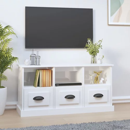 vidaXL TV omarica visok sijaj bela 100x35x50 cm inženirski les