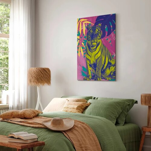  Slika - Colorful Tiger - Intense Colors of a Tiger Surrounded by Tropical Plants 40x60 Akustična Slike