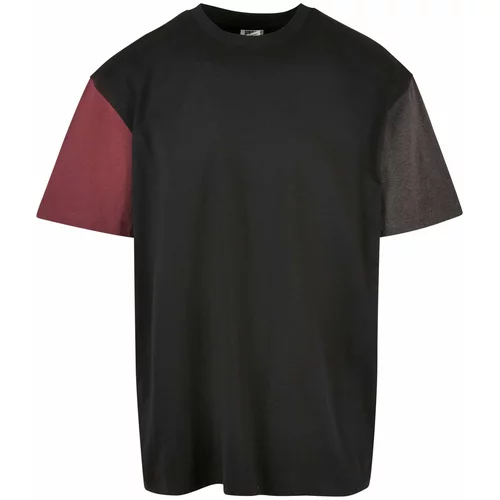 Urban Classics Majica tamno smeđa / pastelno crvena / crna
