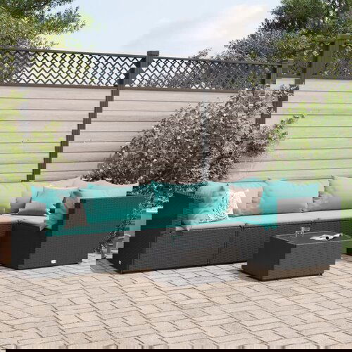 The Living Store Vrtna sedežna garnitura 6-delna z blazinami črn poli ratan - Vrtna Sedežna Garnitura, (21625569) Cene