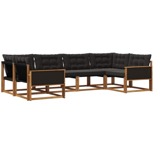 vidaXL Zunanja garnitura za sedenje z blazino 6 pcs Naravna in črna, (5000273048) Cene