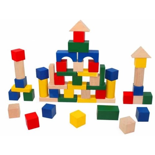 Pino drvena igračka za decu Kocke blokovi, 50 komada Slike