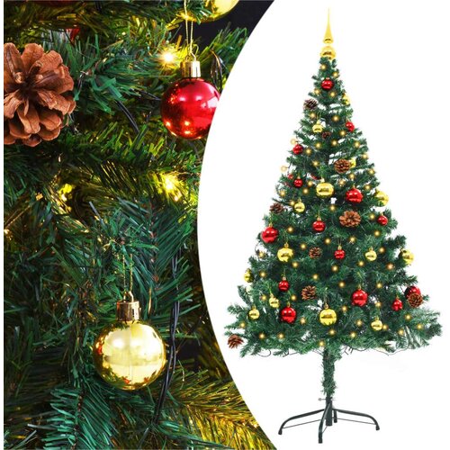 vidaXL Umetna novoletna jelka z bučkami in LED lučkami zelena 150 cm Cene