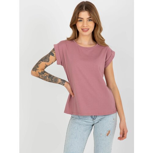 Fashion Hunters Women's basic T-shirt with round neckline - pink Slike