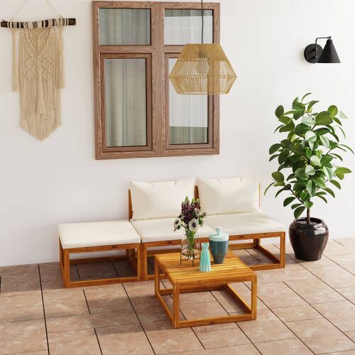  3057658 4 Piece Garden Lounge Set with Cushion Cream Solid Acacia Wood (311855+311863) Cijene